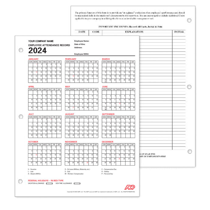 ADP Employee Attendance Record / Calendar Form Center